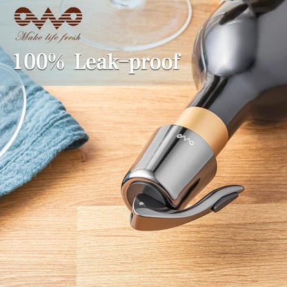 OWO Stainless Steel Wine Bottle Stopper, Reusable Wine Saver with Silicone Seal, Decorative Bottle Sealer, Keeps Fresh（Metal Black, 1 Pack)