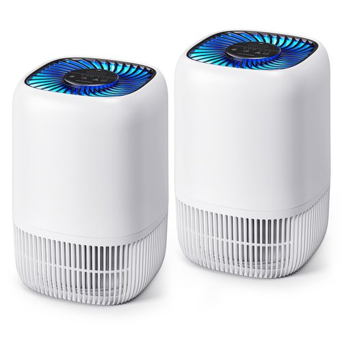 2 Pack of Air Purifier with High Efficience Filter, Fragrance Sponge Night Light Vital Breeze Timer 22dB, for Dust Pollen Smoke Odors, Office, Desktop, Home Bedroom Small Room, DH-JH12 White