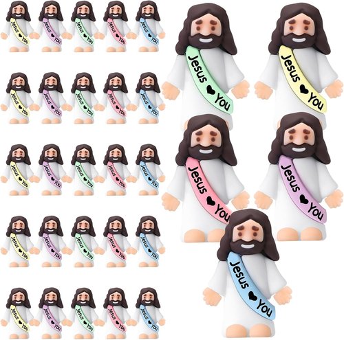 Bememo 25 Pcs Jesus Figures - Mini Rubber Toys for Christmas & Baptism Gifts | Macaron Colors