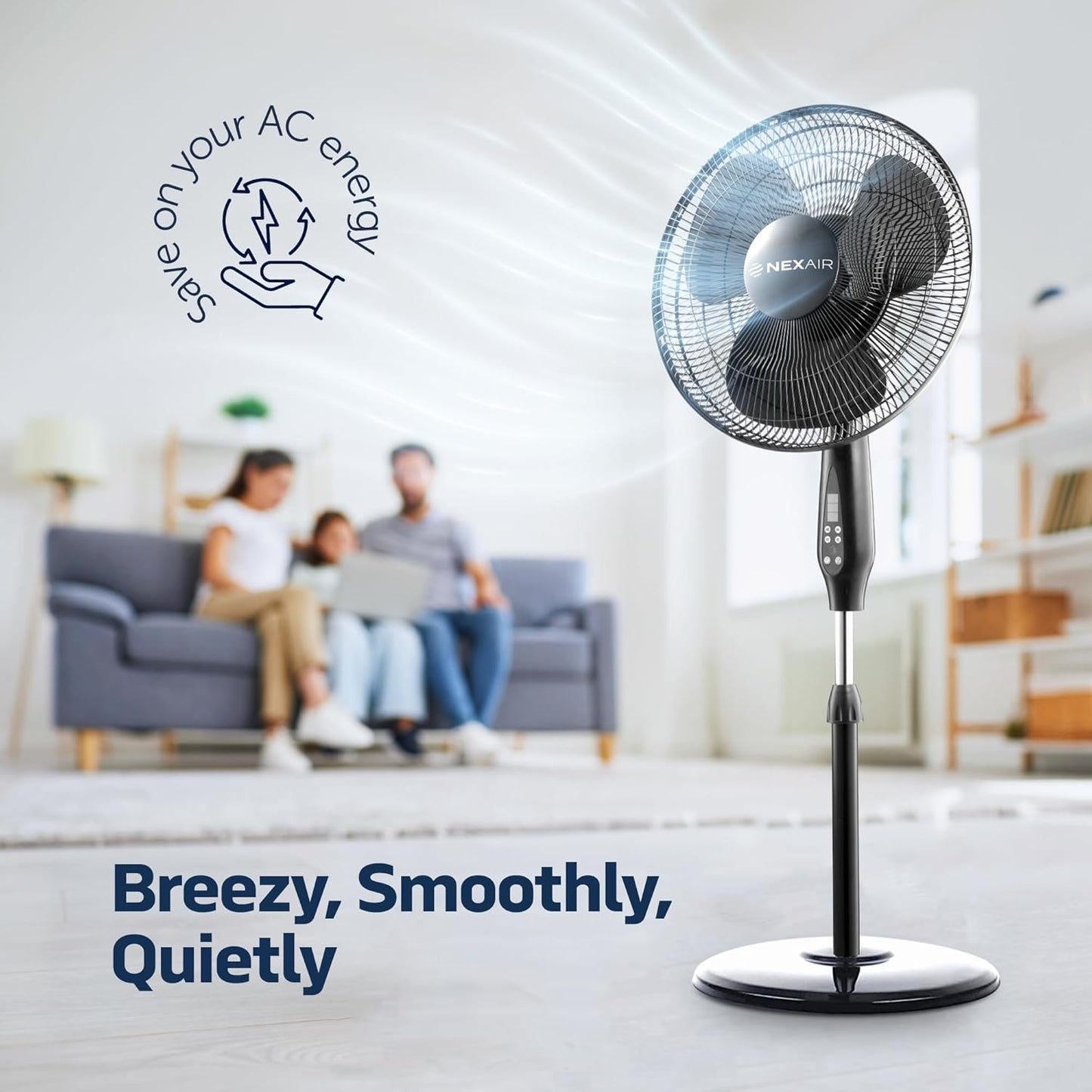 NEXAIR 16-Inch Oscillating Pedestal Fan - Quiet Operation, Remote Control & Adjustable Height | Ideal for Office & Living Room