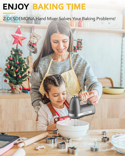Skiennix Electric Hand Mixer - Powerful Handheld Mixer with 304 Beaters & Dough Hook | Turbo Function, Grey