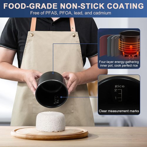 Bear Mini Rice Cooker - 2 Cups Uncooked, 1.2L Portable Non-Stick Design, BPA Free, One-Button Operation - Blue