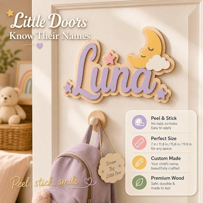 Custom Name Sign for Nursery & Kids Room - 3D Layered Wooden Door Sign (S1) - Personalised