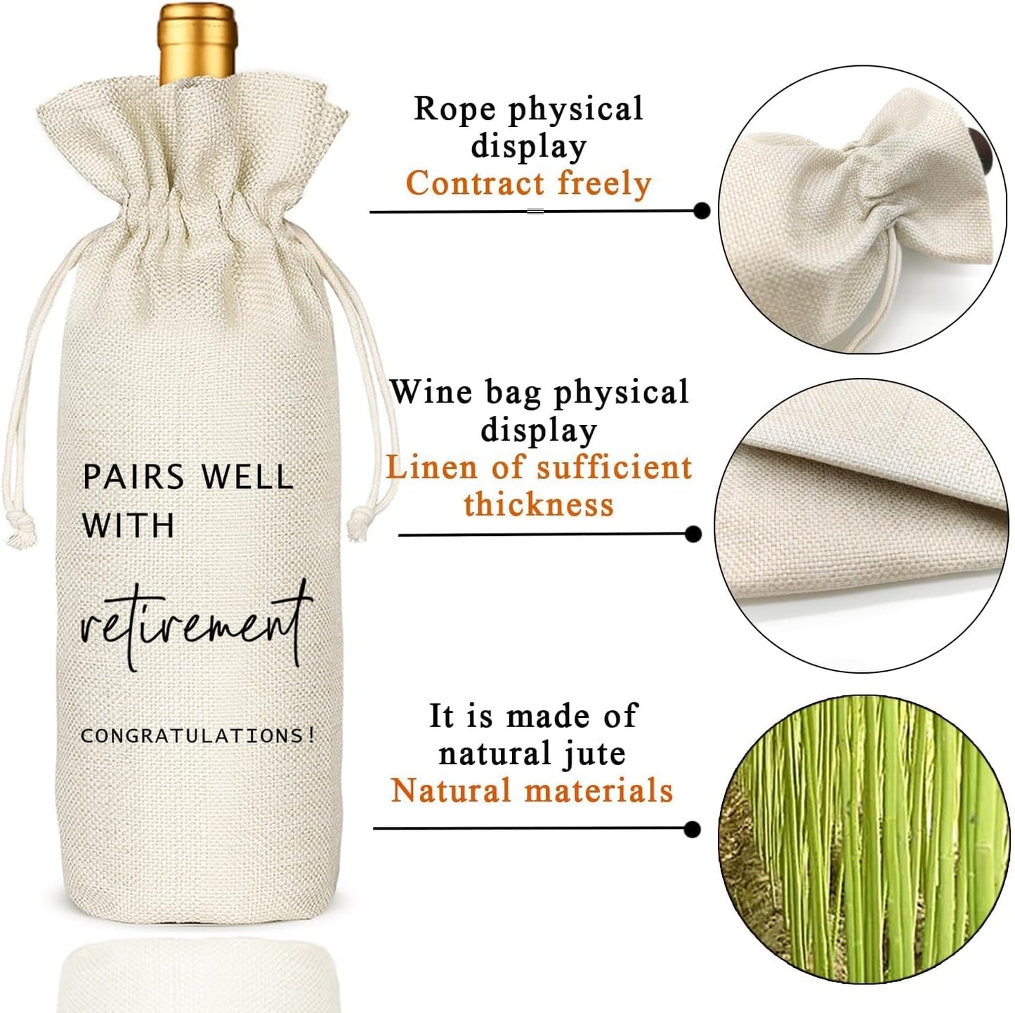 Retirement Gifts for Women Men, Funny Retirement Wine Glass and Wine Bag Set, Best Retired Gifts for Friends Cowkers Doctors Nurses Teachers Boss-PAIRS WELL WITH RETIREMENT (Retired-Beige)