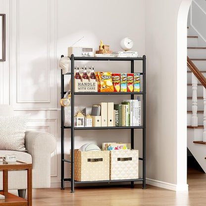 APEXCHASER Metal Shelving - 4-Tier Steel Wire Storage Organizer with Hooks | Adjustable Feet, Space-Saving Design (33''L x 12.6''W x 57''H)