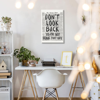 Skiennix Retro Black and White Newspaper Wall Art - "Don't Look Back" Positive Canvas Print | 12x18 Inch Unframed Aesthetic Poster for Bedroom Decor