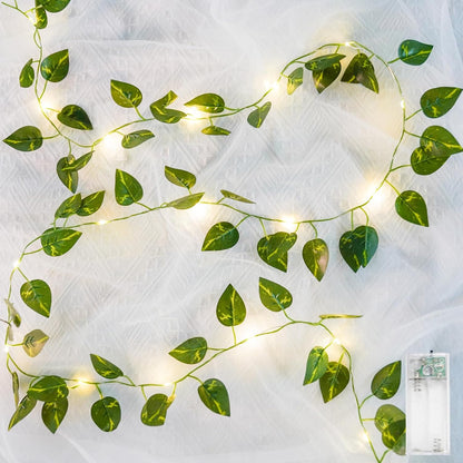 Suddus Vines with Lights - 20 LED Battery Operated Fairy Lights | 6.56FT Pothos String Lights for Bedroom, Garden, Party Decor (Warm White)