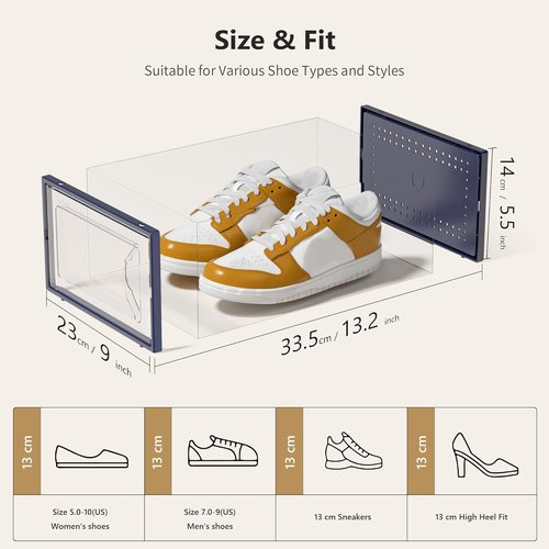 Kuject Shoe Storage Box - Large Crystal Clear Stackable Organizer | Space-Saving 12-Pack in Blue