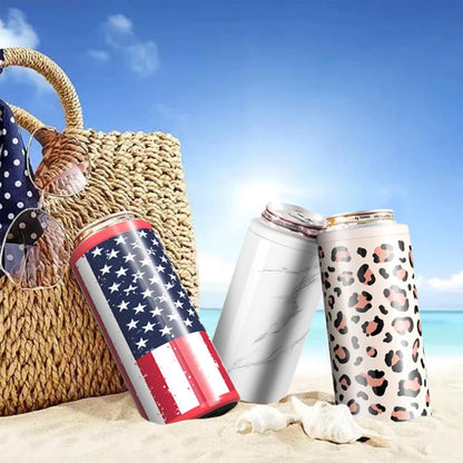 TILUCK Slim Can Cooler - Insulated Stainless Steel for Beer & Hard Seltzer | 12 oz U.S. Flag Design