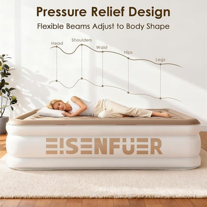 Air Mattress Queen - 18" Raised Inflatable Bed with Built-in Pump & Carry Bag for Cozy Sleepovers