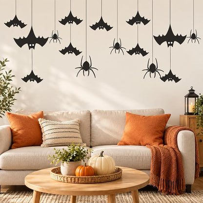 Halloween Wall Decals - Hanging Bat and Spider Silhouette Kit (Variation: Spider)