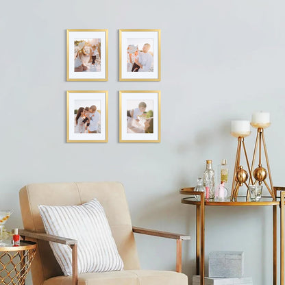upsimples 11x14 Picture Frame Set of 5, Display Pictures 8x10 with Mat or 11x14 Without Mat, Wall Gallery Photo Frames, Gold