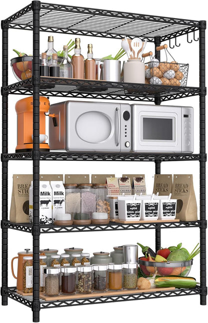 PrimeZone Wire Metal Storage Shelves - Heavy Duty 5-Tier Adjustable Organizer Rack | NSF-Certified Steel, 35.5" W x 14" D x 72" H, Black