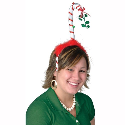 Beistle 1-Pack Mistletoe Candy Cane Boppers Party Hat, Red/White/Green