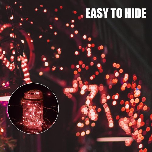 Brightown LED Fairy Lights - Waterproof Red 12-Pack | 7 Feet, 20 LEDs, Battery Operated, Flexible Wire