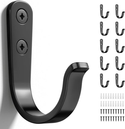 Niffgaff 10Pcs Wall Hooks - Durable Black Hooks for Hanging Towels and Coats