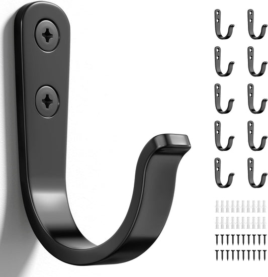 Niffgaff 10Pcs Wall Hooks - Durable Black Hooks for Hanging Towels and Coats