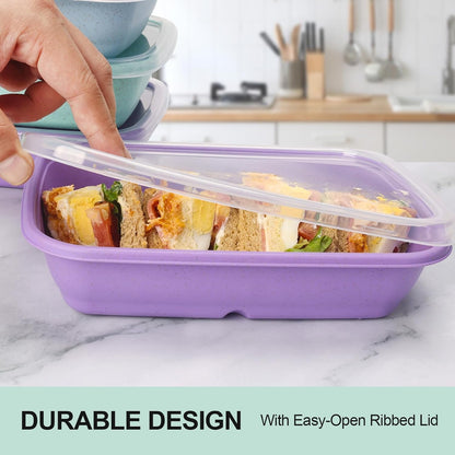 ShopWithGreen Meal Prep Containers - 10PCS Wheat Straw Bento Lunch Boxes | Reusable, Stackable & BPA Free (32 OZ)