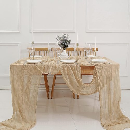 DOLOPL Beige Cheesecloth Table Runner - 13.3ft Rustic Sheer Gauze for Weddings & Parties | 160-Inch Long