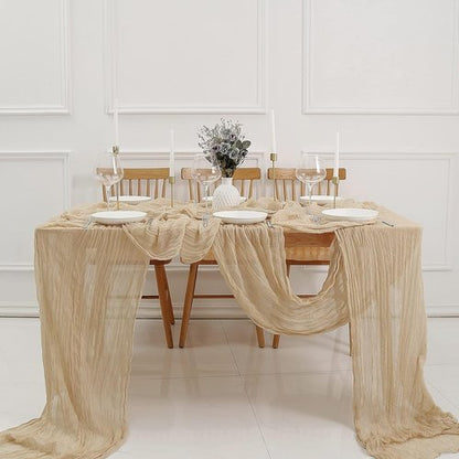 DOLOPL Beige Cheesecloth Table Runner - 13.3ft Rustic Sheer Gauze for Weddings & Parties | 160-Inch Long