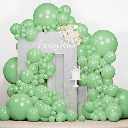 PartyWoo Pearl Light Green Balloons - 140-Piece Pastel Neon Green Balloon Arch Kit | Various Sizes for Baby Shower, Wedding, or Birthday Party Decorations