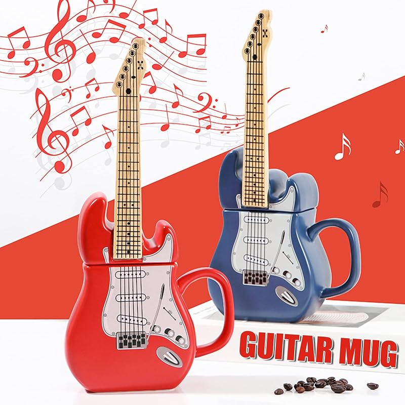 Electric Guitar Shaped Ceramic Mug, 15 oz Red – Novelty Music Drinkware for Musicians