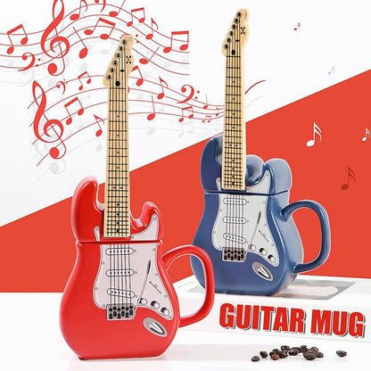 Electric Guitar Shaped Ceramic Mug, 15 oz Red – Novelty Music Drinkware for Musicians