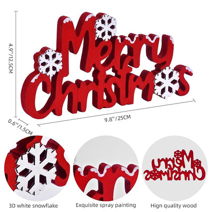 Red Merry Christmas Sign - Freestanding Wooden Tabletop Decor with 3D Snowflakes (Variation: Red)