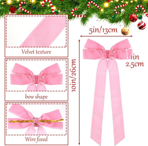 CIATBYYJ Pink Velvet Ribbon Bows - 12Pcs Elegant Cake & Champagne Glass Decorations | Perfect for Parties, Weddings & Birthdays