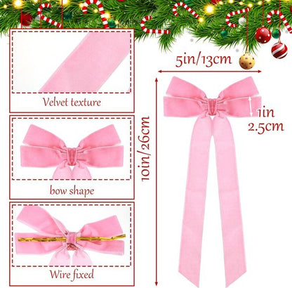 CIATBYYJ Pink Velvet Ribbon Bows - 12Pcs Elegant Cake & Champagne Glass Decorations | Perfect for Parties, Weddings & Birthdays