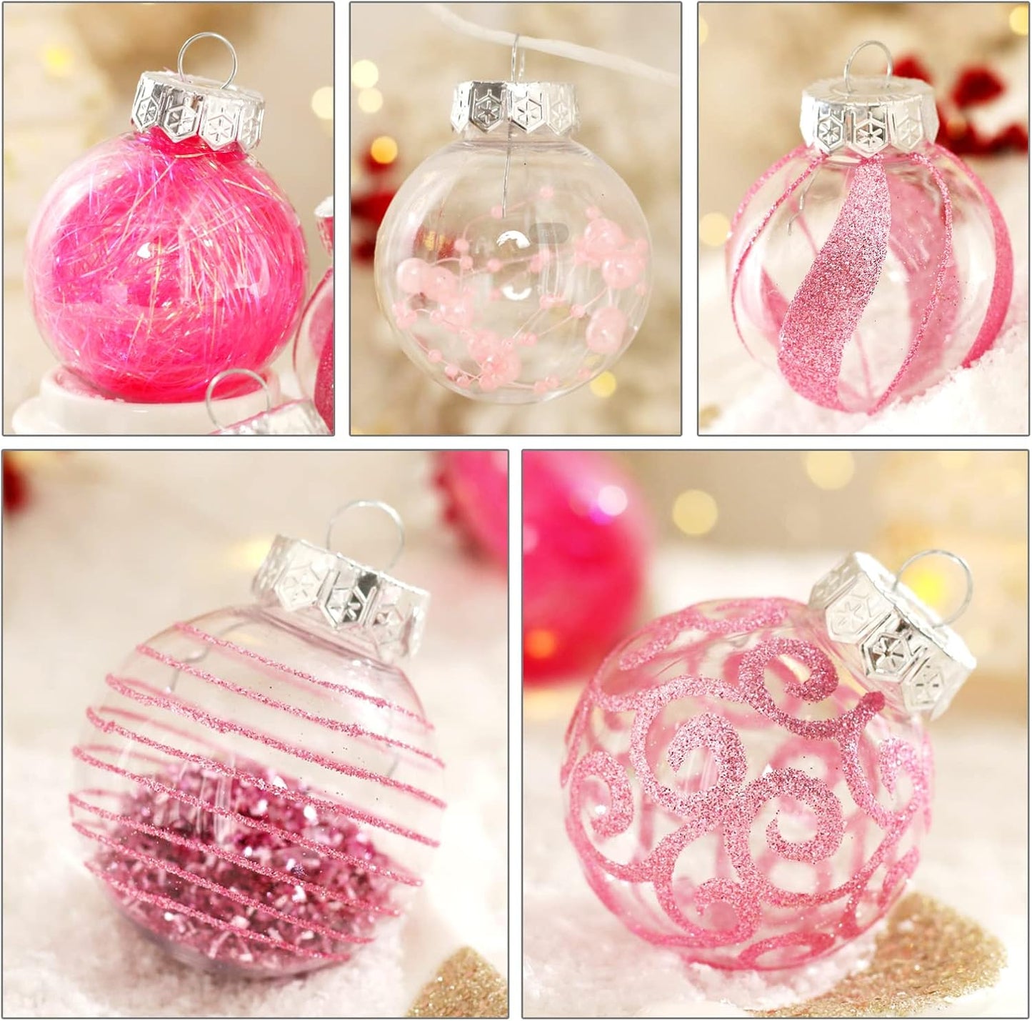 Skiennix Christmas Ornaments Set - 30pcs Clear Shatterproof Pink Baubles for Holiday Tree Decor