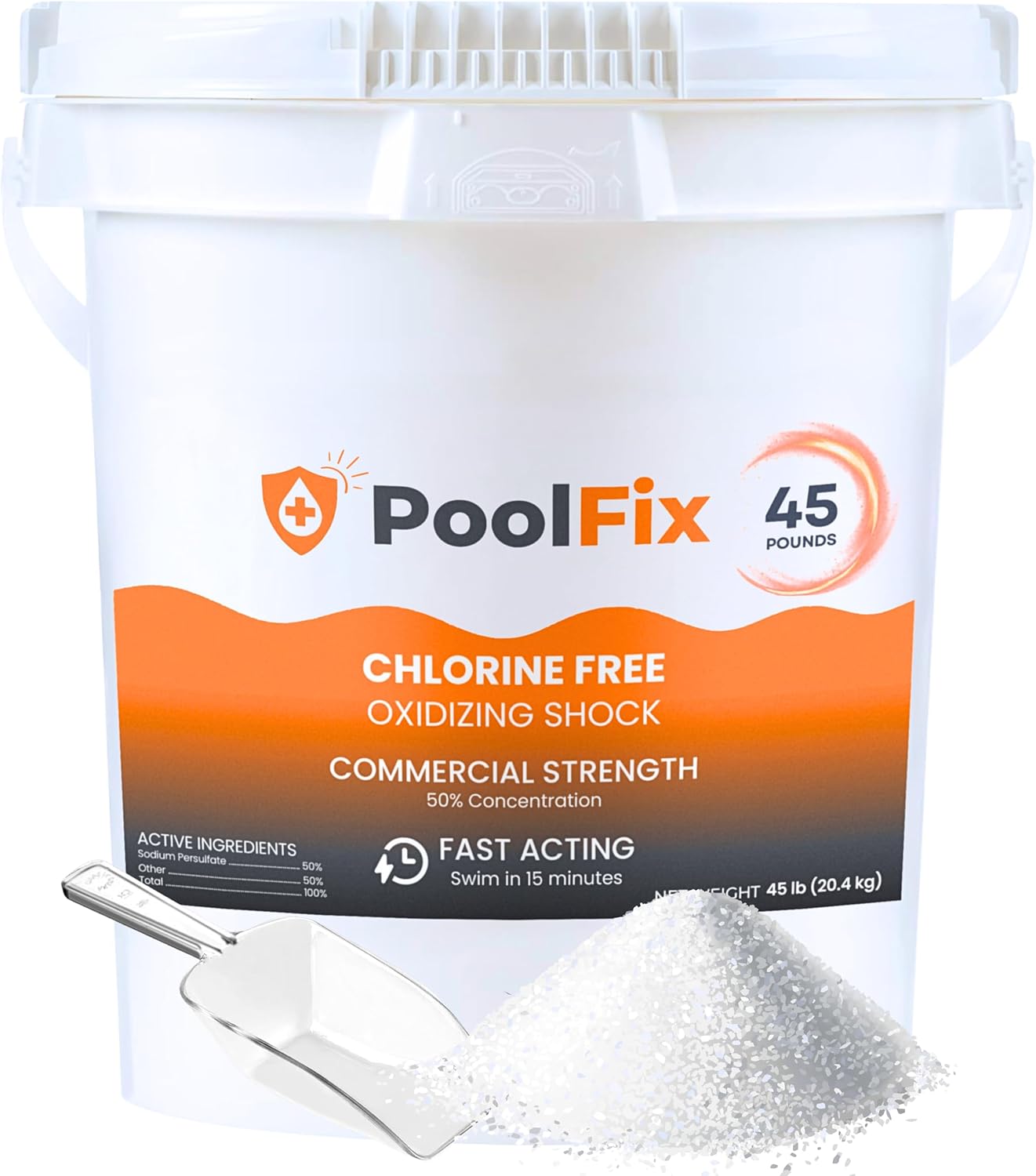 Non Chlorine Shock - Fast-Acting Pool & Hot Tub Oxidizing Shock | 45lb Bucket for Crystal Clear Water