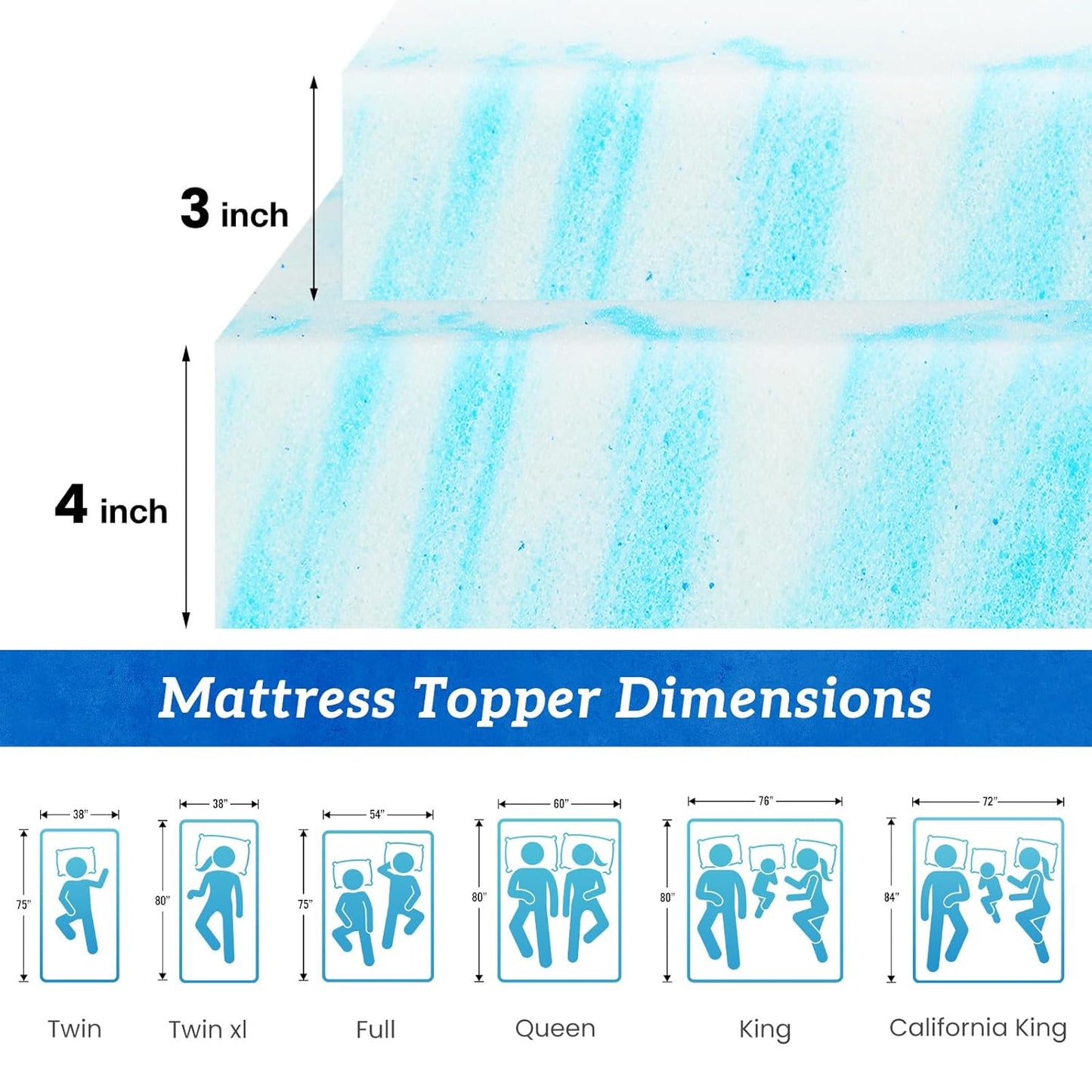 Sweetcrispy Memory Foam Mattress Topper - 3 Inch Thick Gel-Infused Cooling Pad for California King Bed