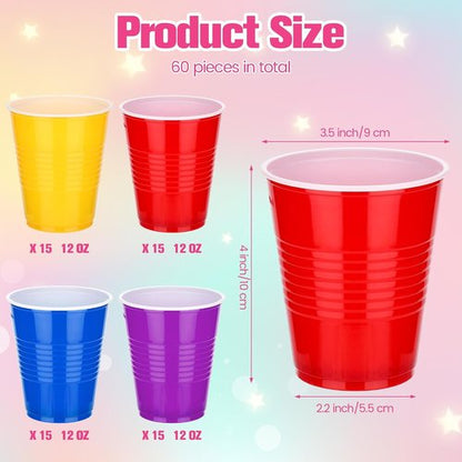 Kochorie 60 Pcs 12 Oz Colorful Plastic Cups - Heavy Duty Disposable Party Drinking Cups for Celebrations