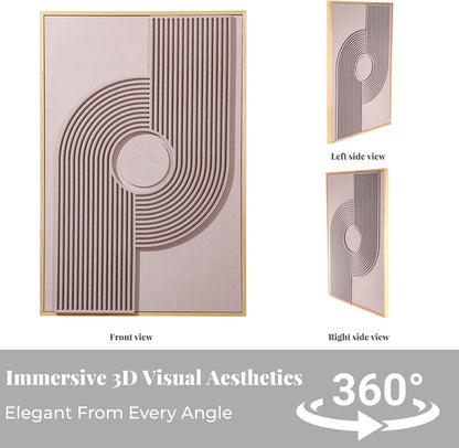 Regine Switzerland 3D Textured Abstract Wall Art - Modern Minimalist 3-Piece Set | Black, White, Beige, 24x36 In