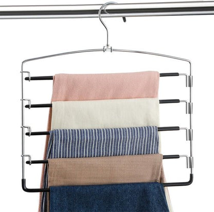 FeeraHozer Pants Hangers - Non-Slip Multi-Layer Swing Arm Design | 3 Pack Stainless Steel Closet Organizer (Black)