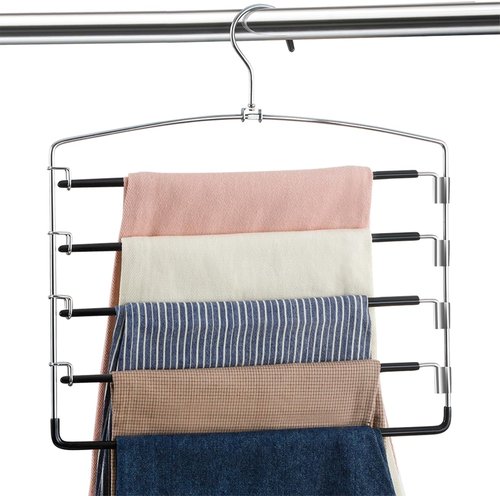FeeraHozer Pants Hangers - Non-Slip Multi-Layer Swing Arm Design | 3 Pack Stainless Steel Closet Organizer (Black)
