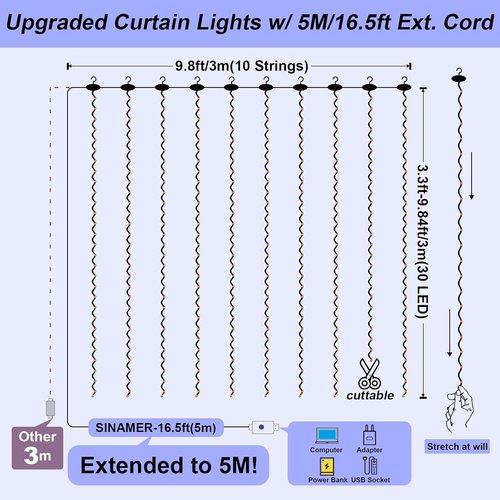 Fairy Lights by Curtain Light - 9.8ft Copper Wire String Lights with Remote Control | 8 Lighting Modes for Home Decor & Events (Blue)