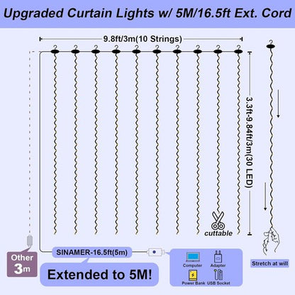 Fairy Lights by Curtain Light - 9.8ft Copper Wire String Lights with Remote Control | 8 Lighting Modes for Home Decor & Events (Blue)