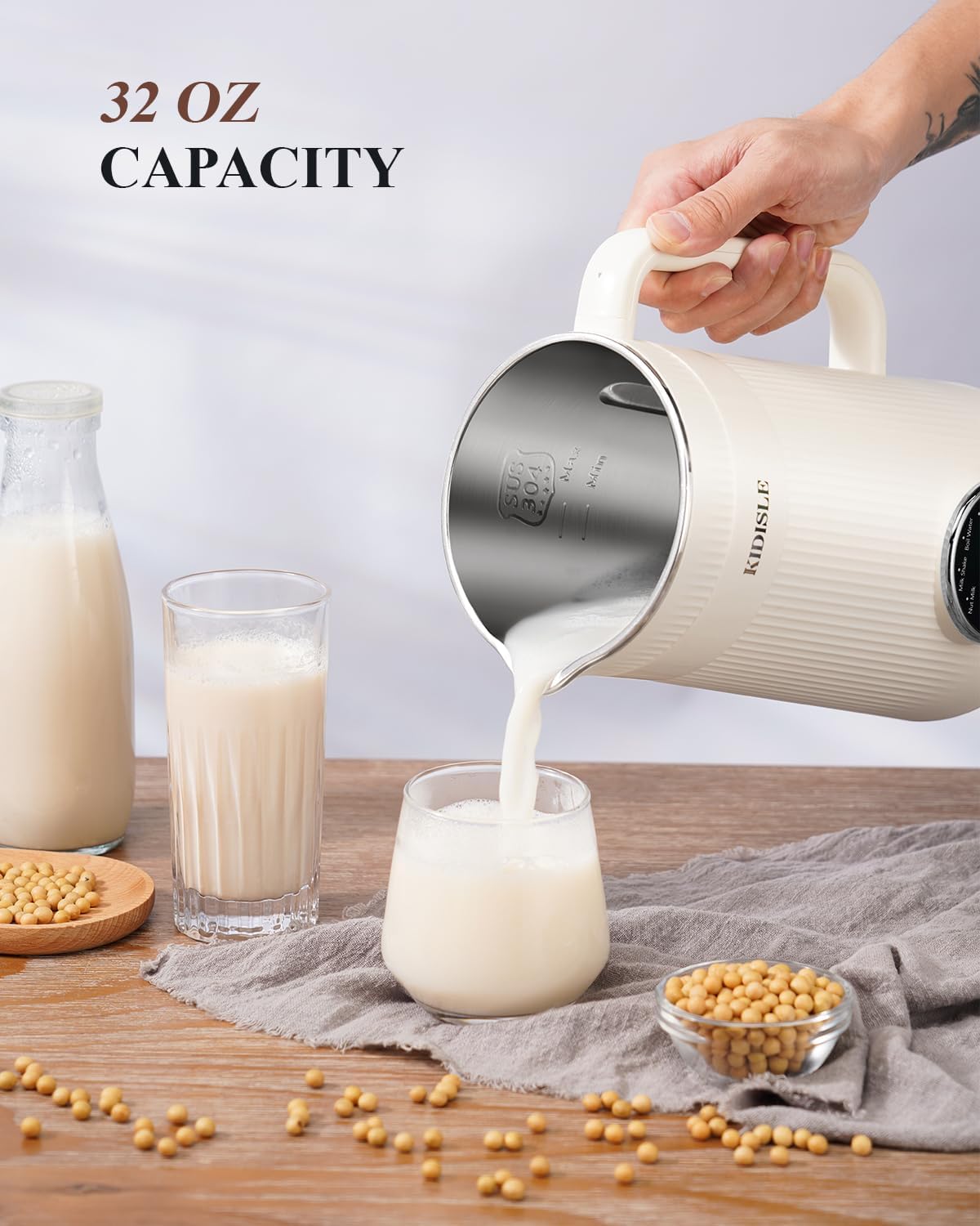Skiennix 8-in-1 Nut Milk Maker Blender - 32oz Automatic Plant-Based Beverage Machine with Delay Start & Keep Warm Feature