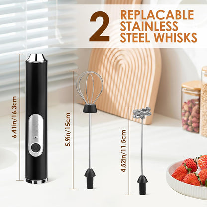 Skiennix Handheld Milk Frother - Rechargeable Electric Drink Mixer with 2 Whisks & 3 Speeds | Black