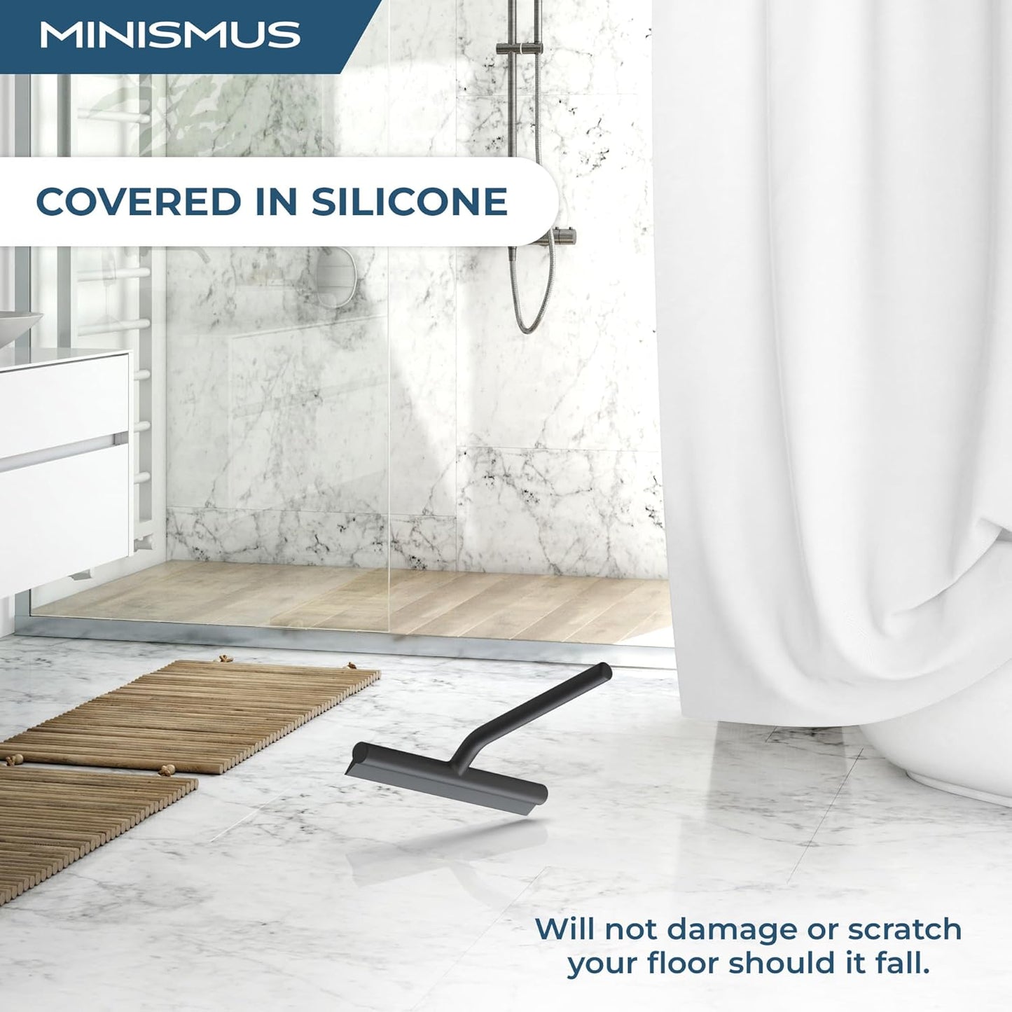 Minismus Shower Squeegee - Silicone Window Wiper for Glass Doors | 8.25 Inches, Black Finish