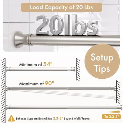 Amazer Spring Tension Shower Curtain Rod, 54-90 Inches Rust-Resistance Tension Curtain Rod Bathroom Rod, Adjustable Shower Curtain Rod No Drill, Nickel