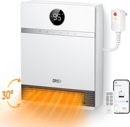 DREO Smart Wall Heater - IP24 Electric Space Heater with Remote Control & 30° Oscillation | Ideal for Bathrooms