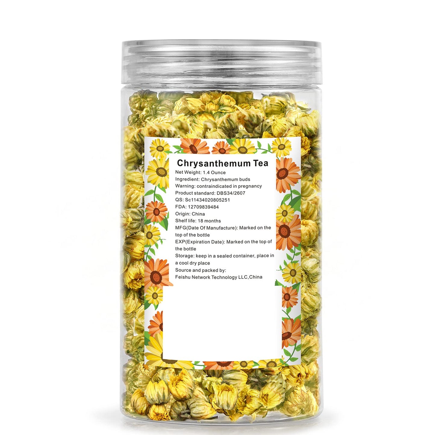 Chrysanthemum Tea, Yellow Chrysanthemum Edible Flowers, Dried Taiju Chrysanthemum Bulk, 菊花 Herbal Tea, Decaffeinated Natural Sweet, 1.4 oz