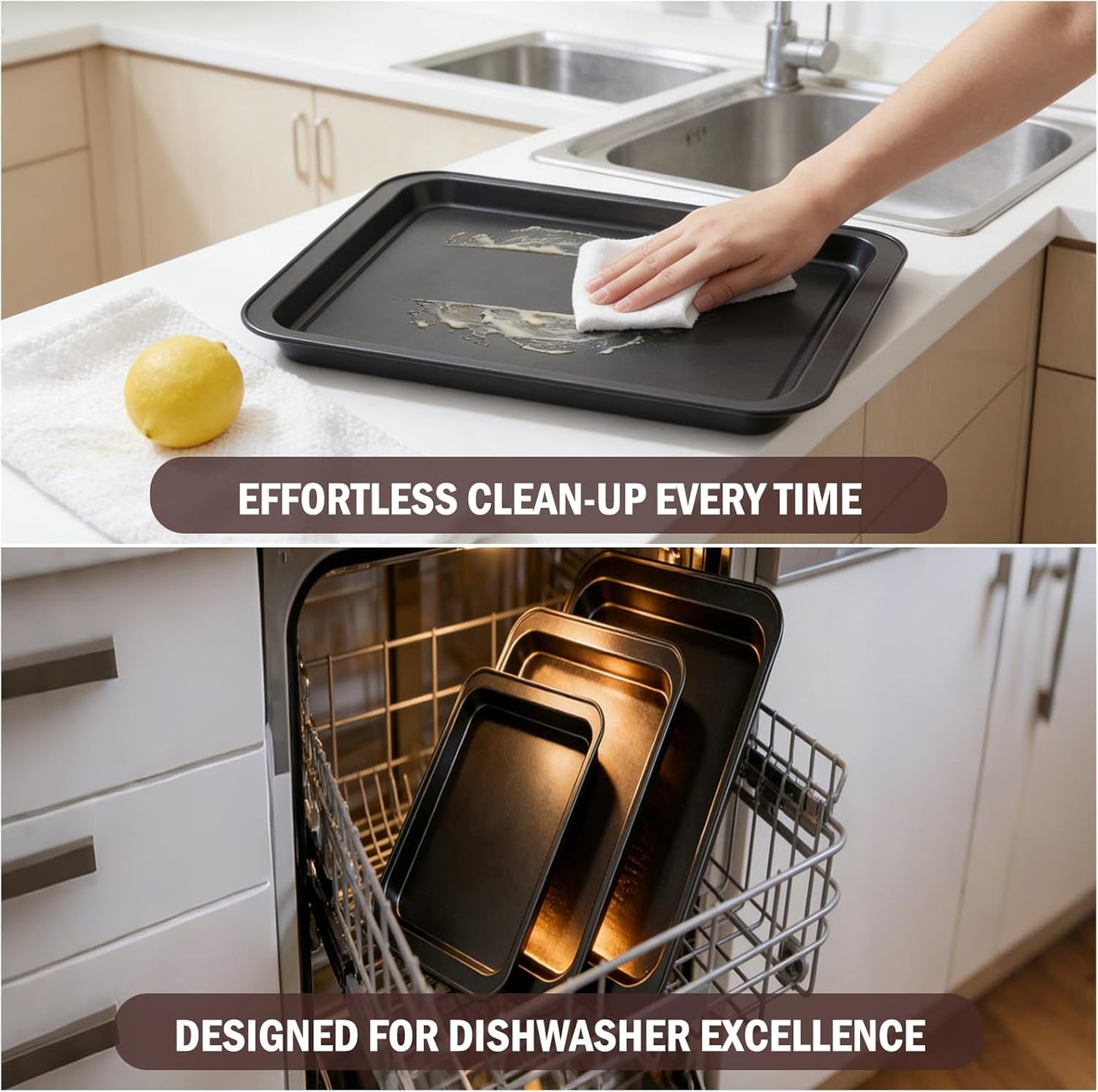 Skiennix 3-Piece Baking Pan Set - Nonstick Rectangle Bakeware | Stackable & Rust Resistant