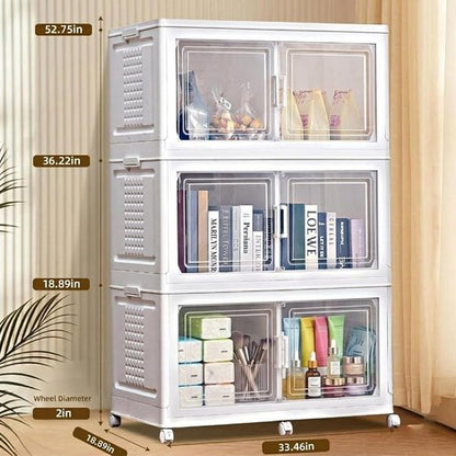 FINCHESCLUB Stackable Storage Bins - Extra Large 568QT Foldable Bins with Doors & Wheels | 3 Pack