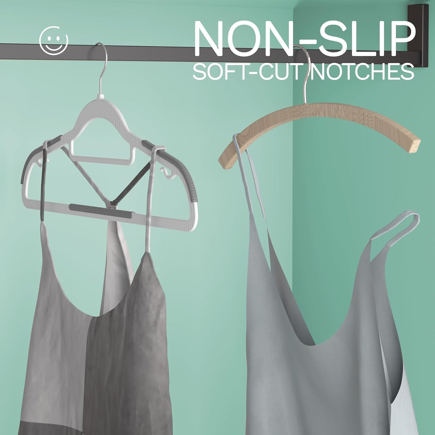 Skiennix Heavy Duty Plastic Hangers - Non-Slip Design with Rubber Pads & 360° Hook | Space-Saving Gray Closet Organizer for Shirts, Pants, and Coats - 60 Pack