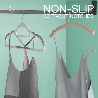 Skiennix Heavy Duty Plastic Hangers - Non-Slip Design with Rubber Pads & 360° Hook | Space-Saving Gray Closet Organizer for Shirts, Pants, and Coats - 60 Pack