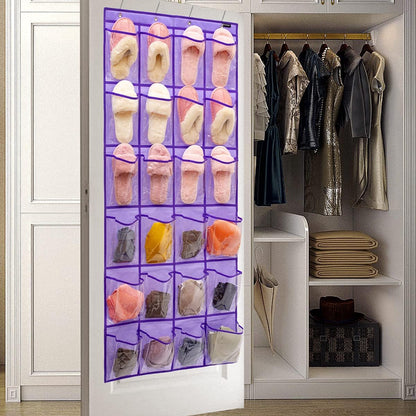 Skiennix Modern Over-The-Door Shoe Rack Organizer - 24 Clear PVC Pockets, Purple
